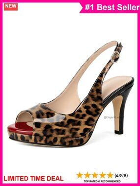Peep Toe Platform Slingback Heels 3.5 Inch High Heel Dress Pumps Faux Leather